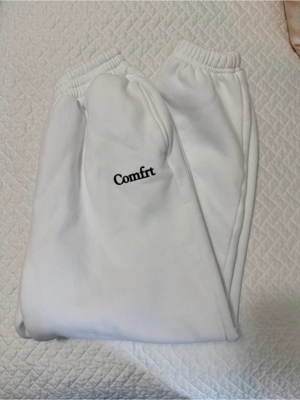 Comfort-Embroidered Kids White Fleece Joggers